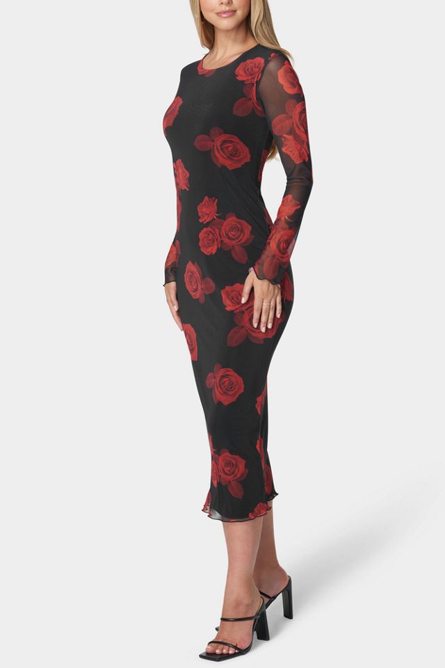 Bebe Long Sleeve Printed Floral Powermesh Maxi #1