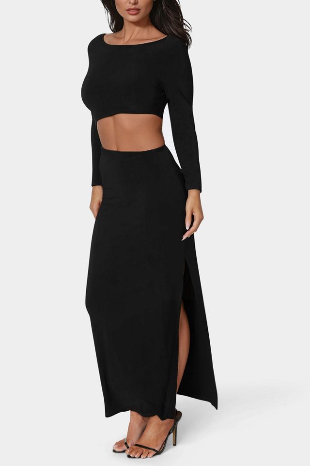 Bebe Asymmetrical Cut Out Long Sleeve Maxi Dress #1