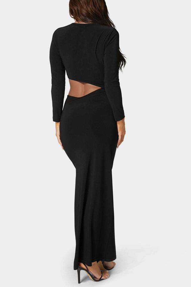 Bebe Asymmetrical Cut Out Long Sleeve Maxi Dress #2