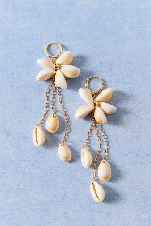 Shell Flower Statement Dangle Earrings #1