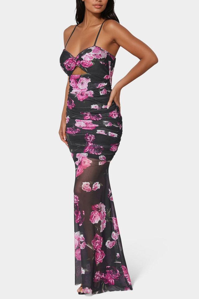 Bebe Twist Front Mermaid Floral Mesh Gown #1