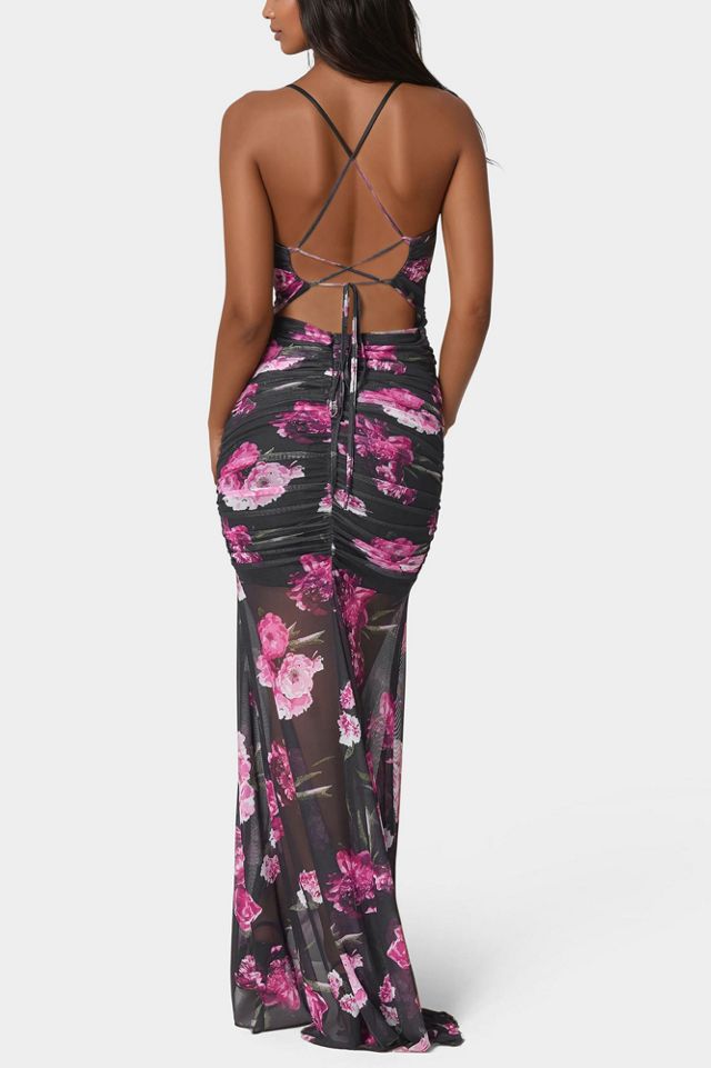 Bebe Twist Front Mermaid Floral Mesh Gown #2