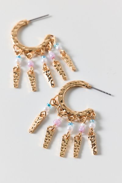 Sunrise Fringe Hammered Hoop Earrings