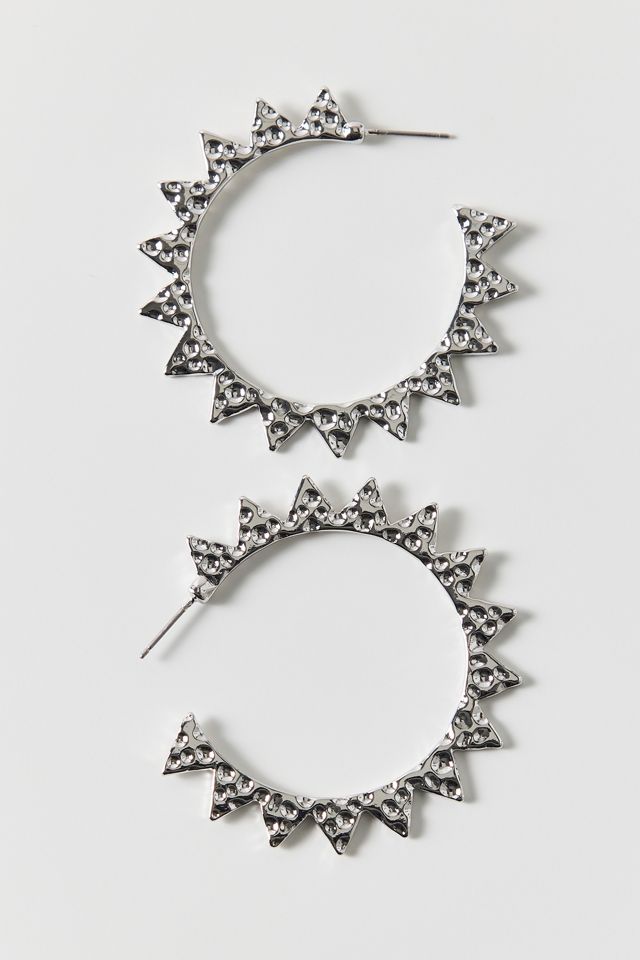 Spikey Hammered Metal Hoop Earrings #2