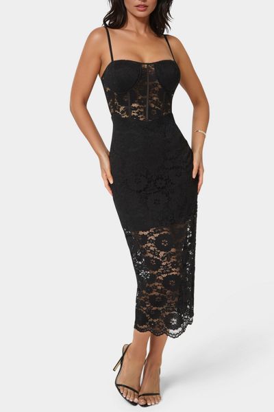 black satin corset midi dress Elegant Off-Shoulder Black Midi Dress with Metal Decor