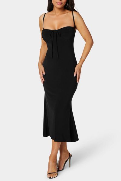 bebe black midi dress Bebe Women's Slim Midi Bandage Dress, Size XXL in Black Polyester