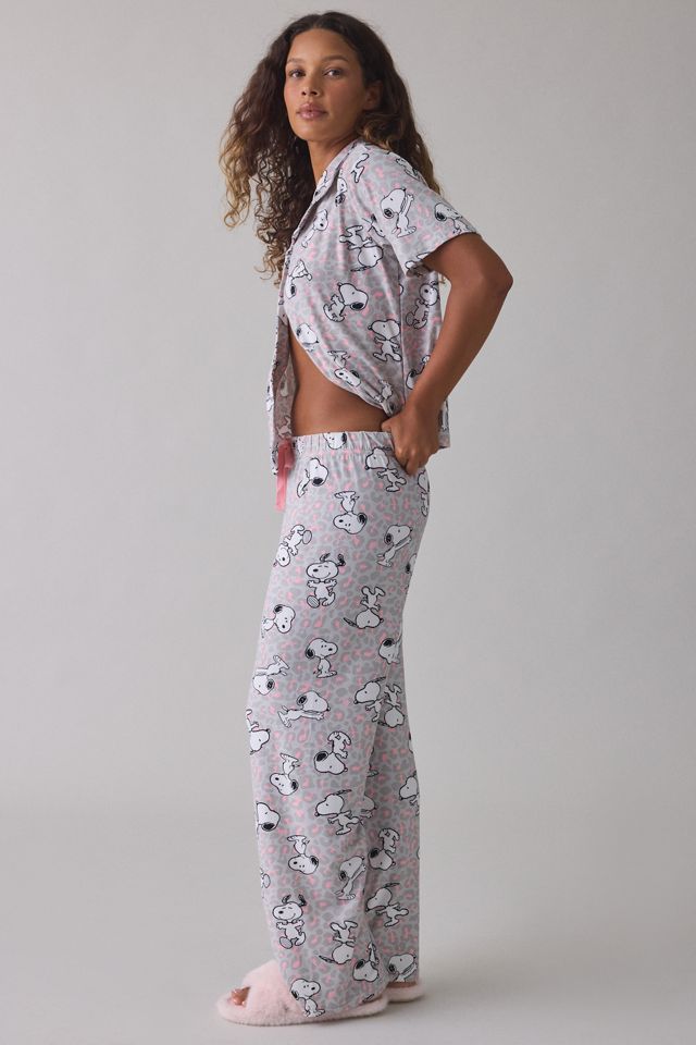 Snoopy Pastel Cheetah Print Notch Collar Short Sleeve Top + Pants 2-Piece PJ Set #2