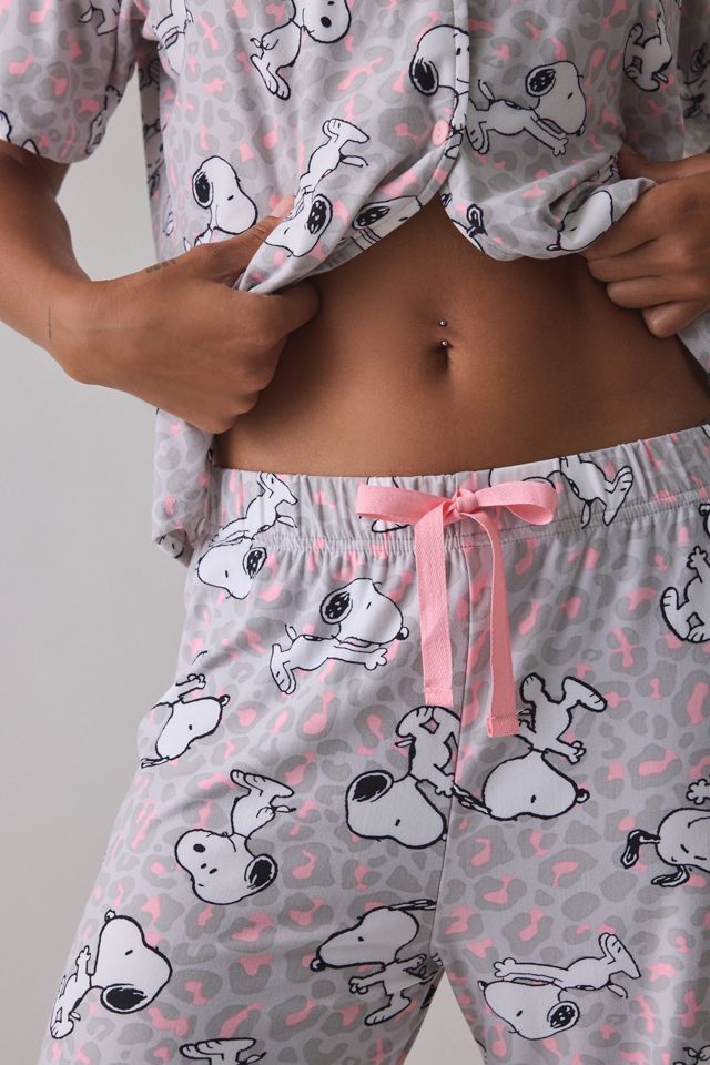 Snoopy Pastel Cheetah Print Notch Collar Short Sleeve Top + Pants 2-Piece PJ Set #3