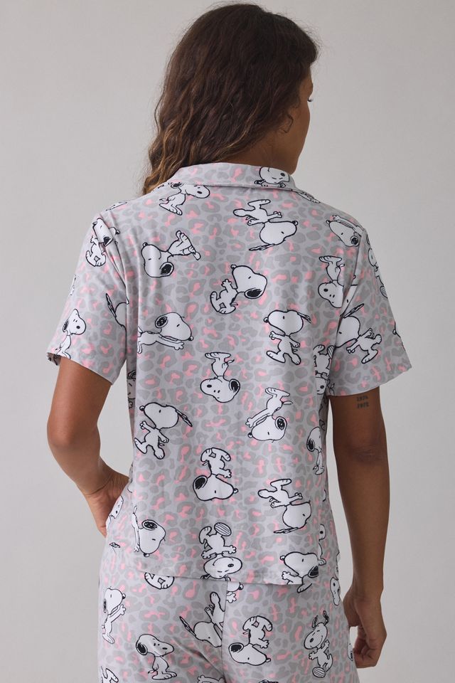 Snoopy Pastel Cheetah Print Notch Collar Short Sleeve Top + Pants 2-Piece PJ Set #4