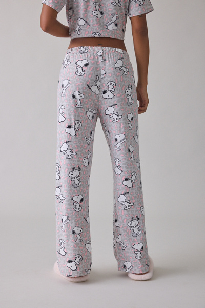 Snoopy Pastel Cheetah Print Notch Collar Short Sleeve Top + Pants 2-Piece PJ Set
