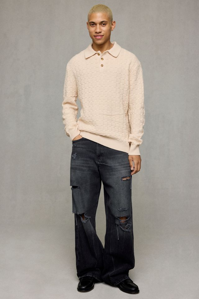 Slate & Stone Grid Stitch Polo Sweater #1