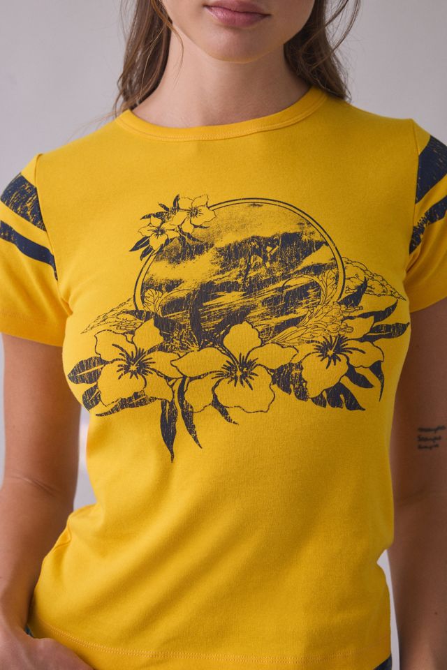 T-shirt ajusté en coton à manches courtes rayé avec graphique de surfeur #1
