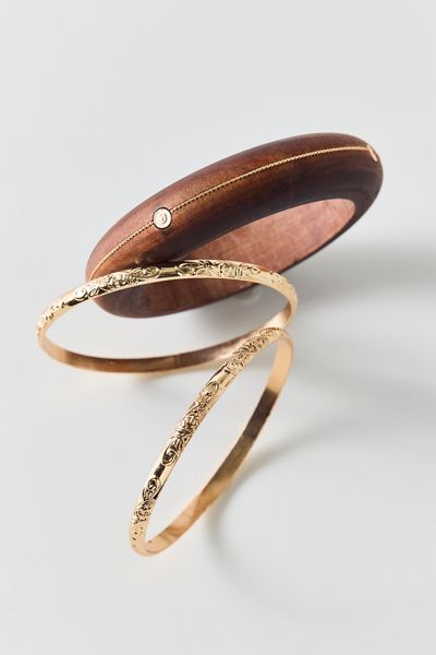 Antiquity Metal & Wood Bangle Bracelets Set