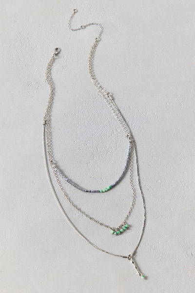 Urban Outfitters Delicate Beaded Layered Necklace In Silver, Women's At