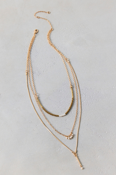 Urban Outfitters Delicate Beaded Layered Necklace In Gold, Women's At
