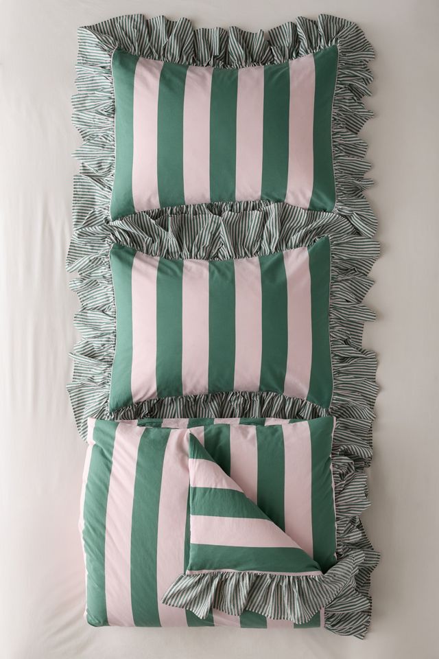 Elaine Ruffle Printed Cotton Percale Duvet Cover #5