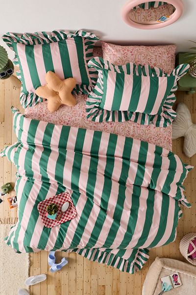 Elaine Ruffle Printed Cotton Percale Duvet Cover