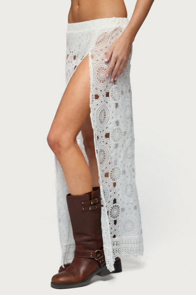 Edikted Milana Slit Sheer Lace Maxi Skirt