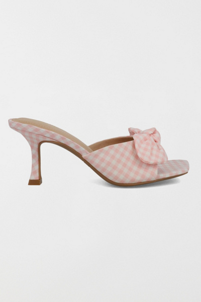 MIA Shoes MIA Elyzza Bow Kitten Heel in Pink Gingham, Women’s at Urban Outfitters