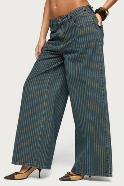 Edikted Button Pinstripe Low Rise Baggy Jean