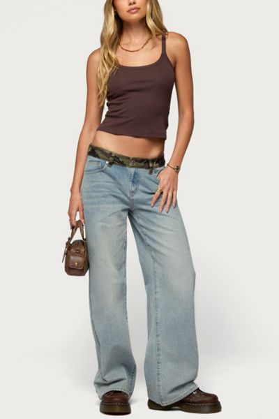Edikted Camo Waist Low Rise Baggy Jean