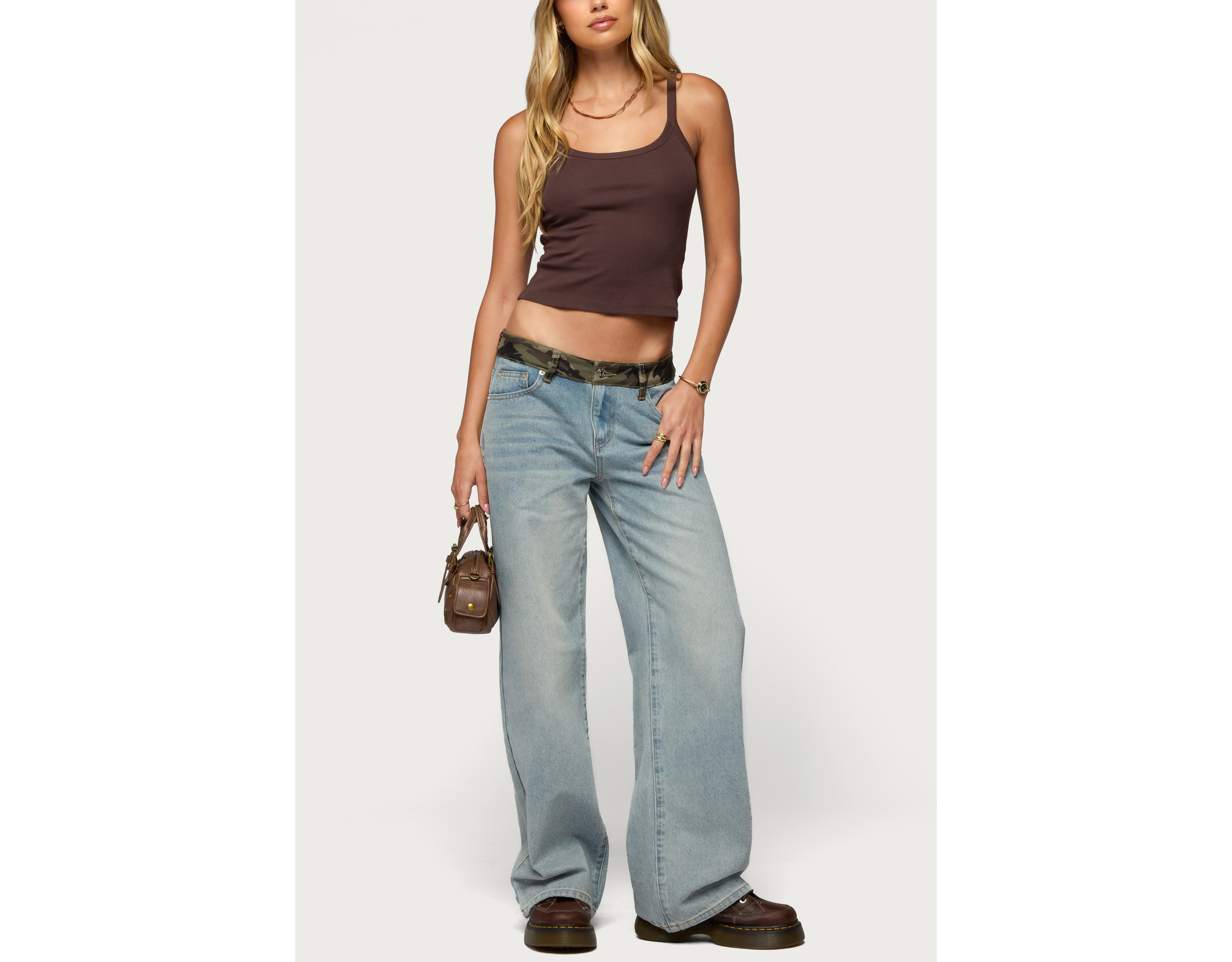 Edikted Camo Waist Low Rise Baggy Jean
