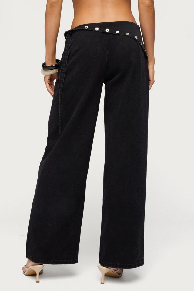 Edikted Button Foldover Low Rise Baggy Jean #4