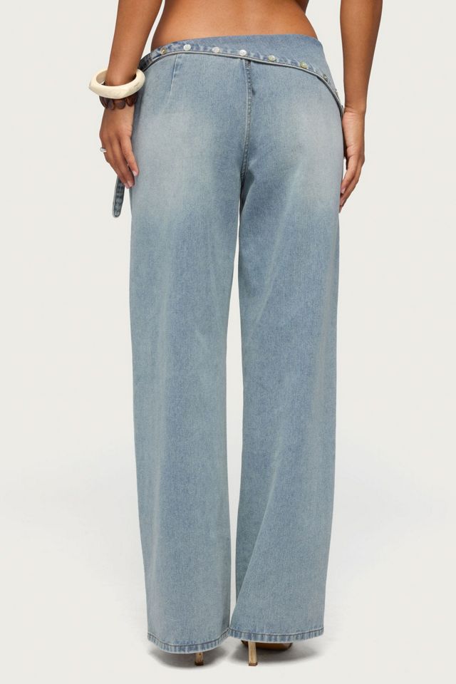 Edikted Button Foldover Low Rise Baggy Jean #4