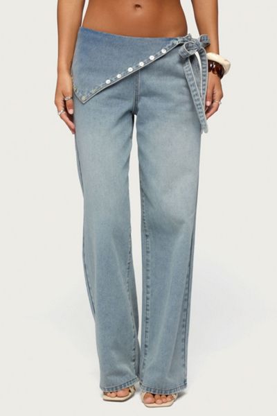 Edikted Button Foldover Low Rise Baggy Jean