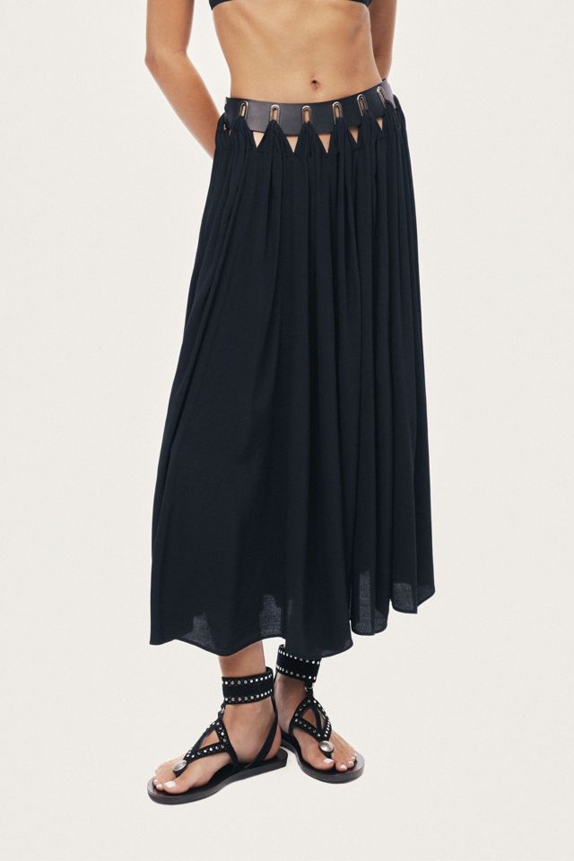 Nocturne Pleated Ring-Detail Midi Skirt #1