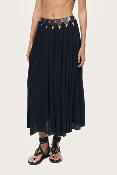 Nocturne Pleated Ring-Detail Midi Skirt