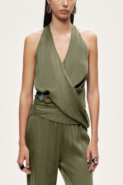 Nocturne Asymmetric Halter Wrap Top