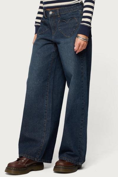 Edikted Heart Pockets Low Rise Baggy Jean