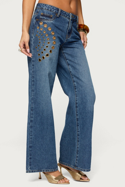 Edikted Monika Stud & Grommet Low Rise Baggy Jean