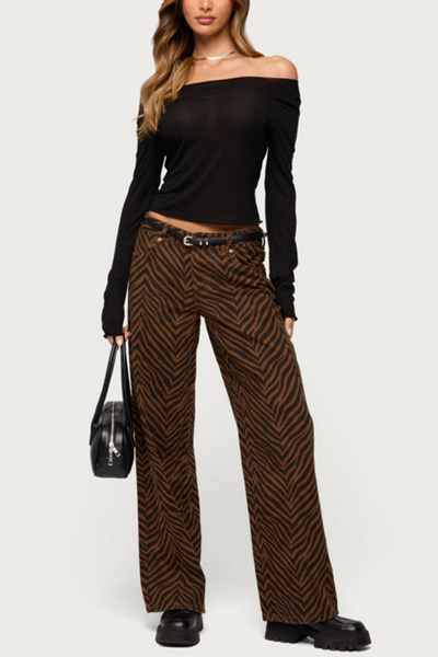 Edikted Zebra Print Low Rise Baggy Jean