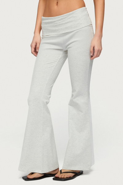 Edikted Petite Naomi Foldover Flared Leggings Pant In Gray/melange, Women's At Urban Outfitters