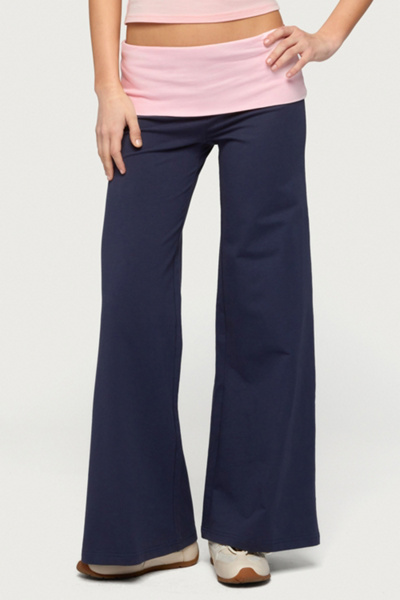 Edikted Petite Wide Leg Contrast Foldover Pants