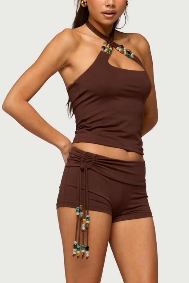 Edikted Thia Ruched Bead Foldover Shorts #1