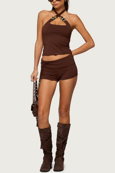 Edikted Thia Ruched Bead Foldover Shorts