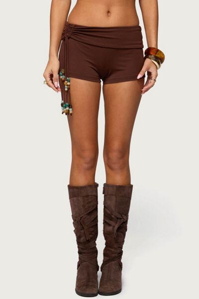 Edikted Thia Ruched Bead Foldover Shorts