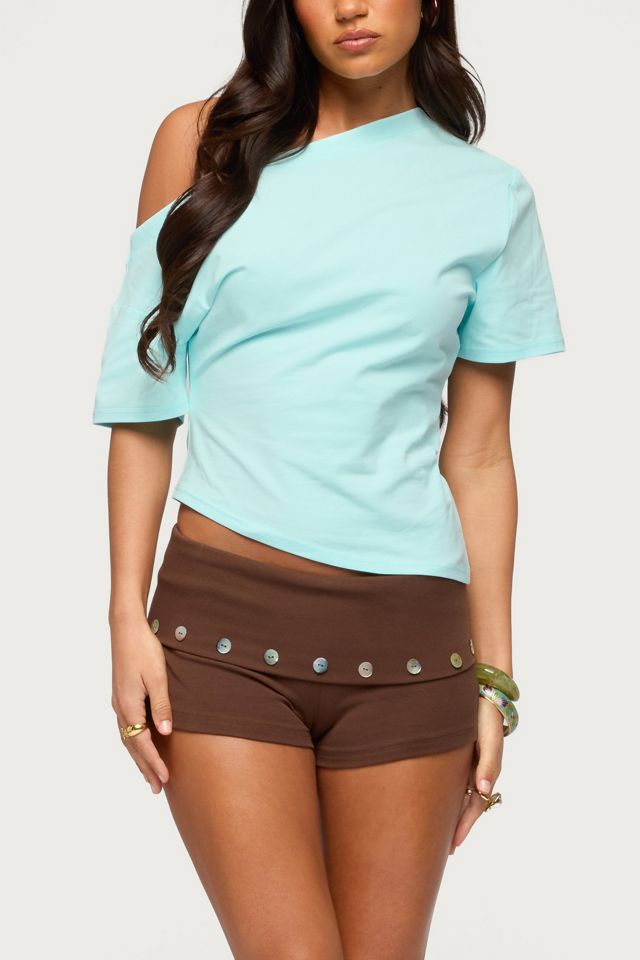 Edikted Masha Iridescent Button Foldover Shorts #1
