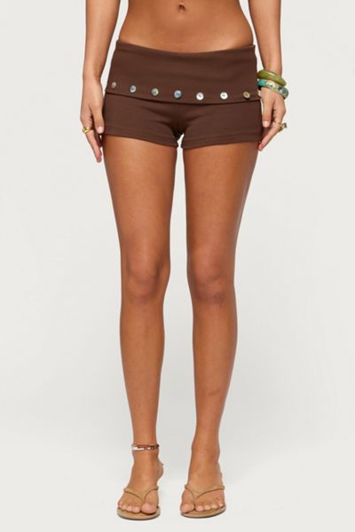 Edikted Masha Iridescent Button Foldover Shorts
