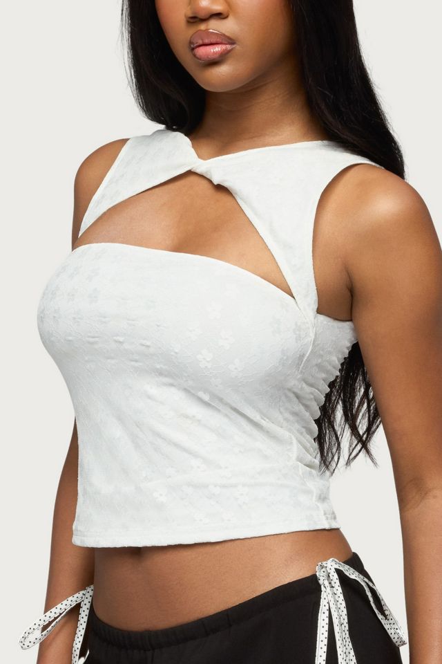 Edikted Elisia Twist Cutout Flower Lace Top | Urban Outfitters