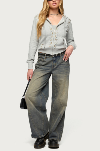 Edikted Patricia Studded Zip Up Hoodie