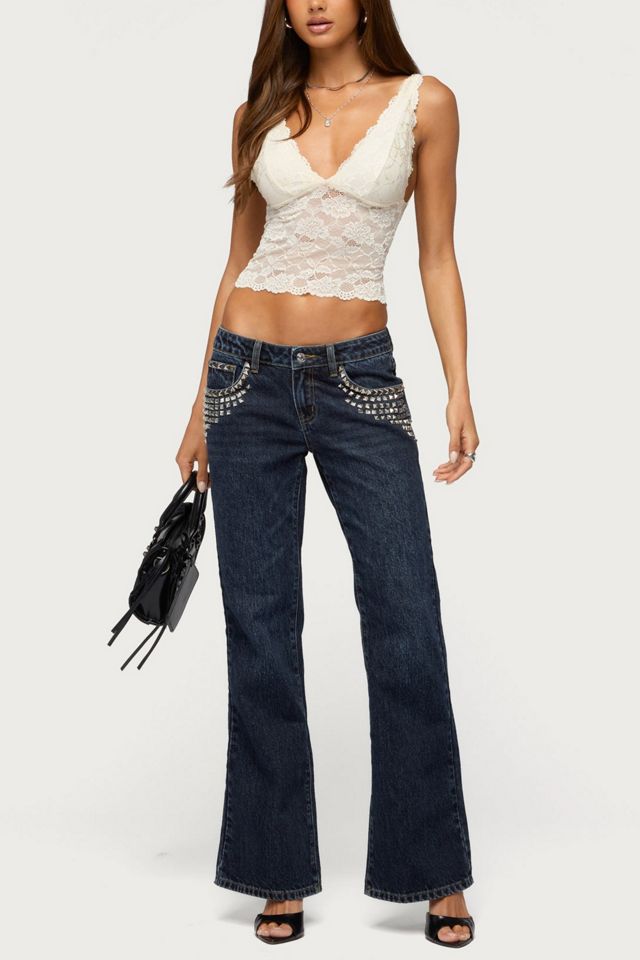 Edikted Vanya Sheer Lace V Neck Top #1