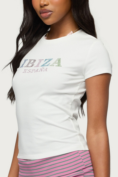Edikted Ibiza Rhinestone T Shirt