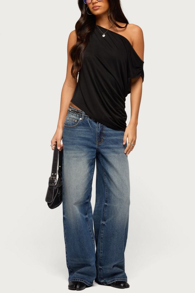 Edikted Ofelia Asymmetric Off Shoulder Ruched Top #1