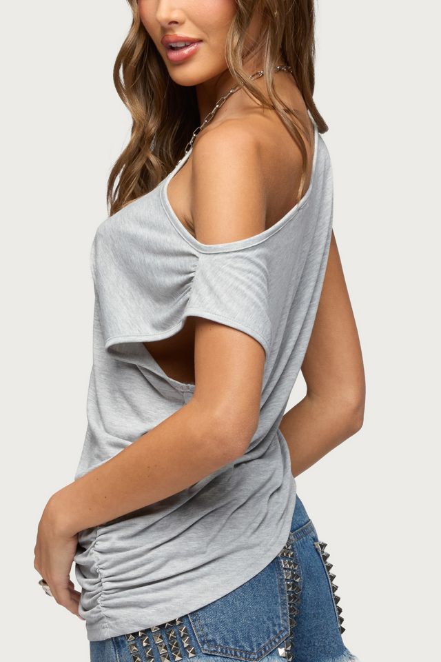 Edikted Ofelia Asymmetric Off Shoulder Ruched Top #4