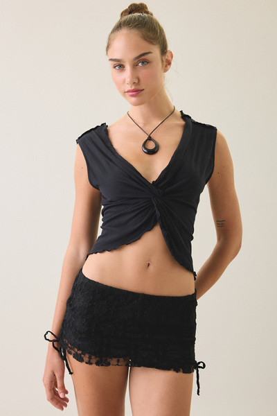Out From Under Lola Lace Side-Tie Foldover Micro Shorts