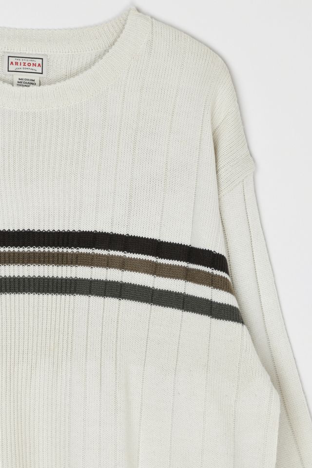 Vintage Y2k Light Beige Striped Ribbed V-Neck Sweater #1